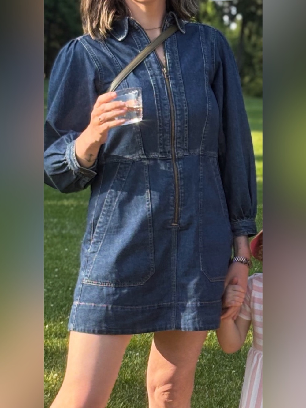 ME+EM Blue Denim Zip-Front Mini Dress